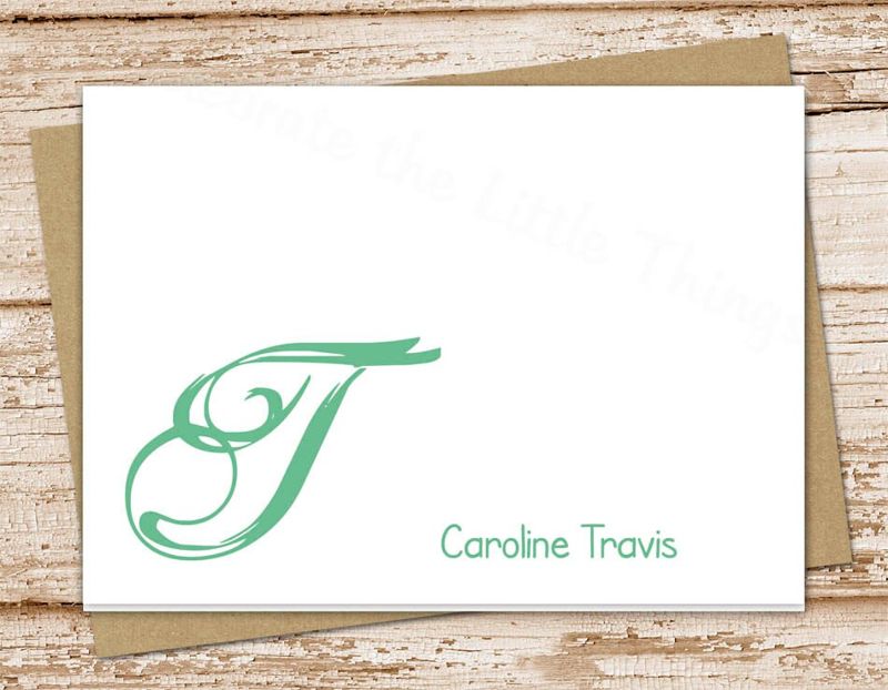 initial note cards . monogram notecards . cursive initial . folded cards . personalized stationery stationary . set of 10