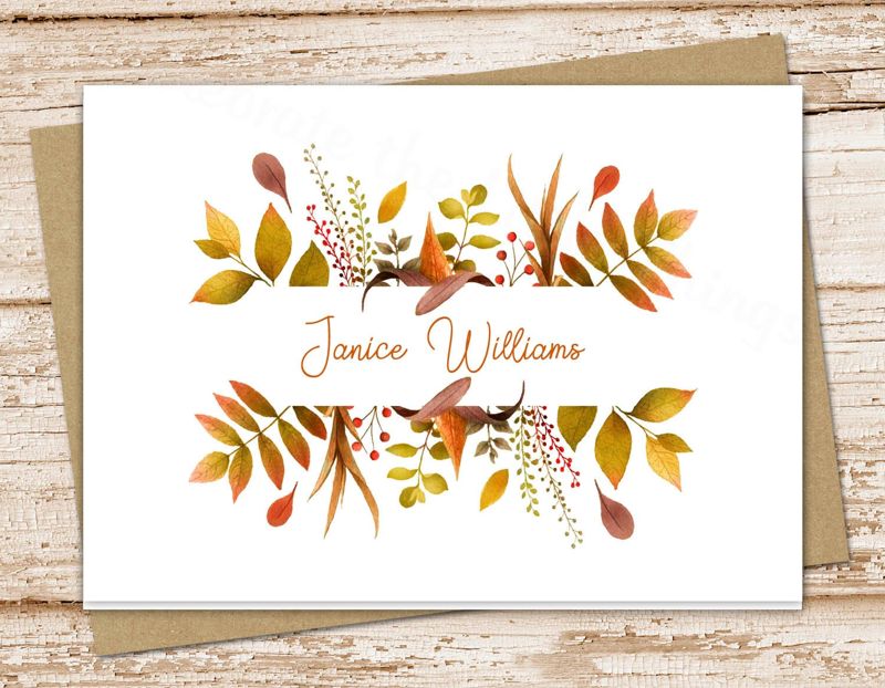 personalized autumn leaves note card set . fall leaf frame . colored leaves, nature . stationery . stationary . folded cards . set of 10