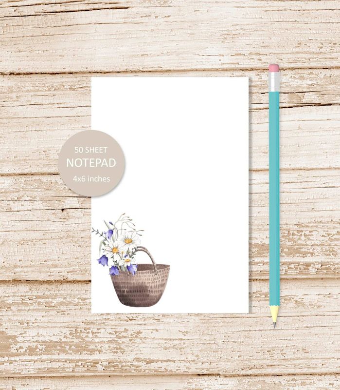 meadow flowers notepad . watercolor flowers basket note pad . wildflowers . floral stationery . stationary . botanical | 4x6 inches