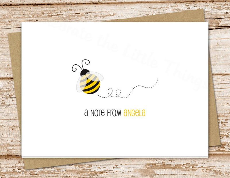 personalized bee stationery set . bumble bee notepad + note card set . notecards note pad . teacher stationary gift set