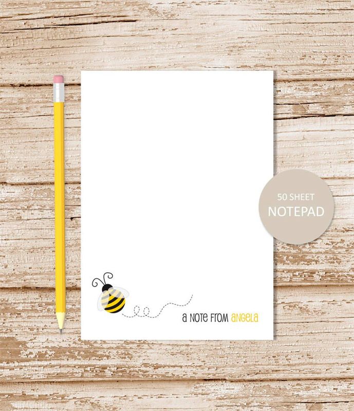 personalized bee stationery set . bumble bee notepad + note card set . notecards note pad . teacher stationary gift set