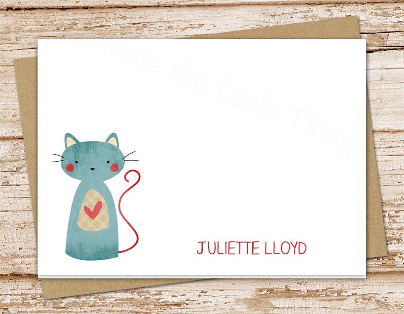 personalized cat note cards . cat stationery . stationary . folded cards . patchwork cat notecards . kitty cat . set of 10