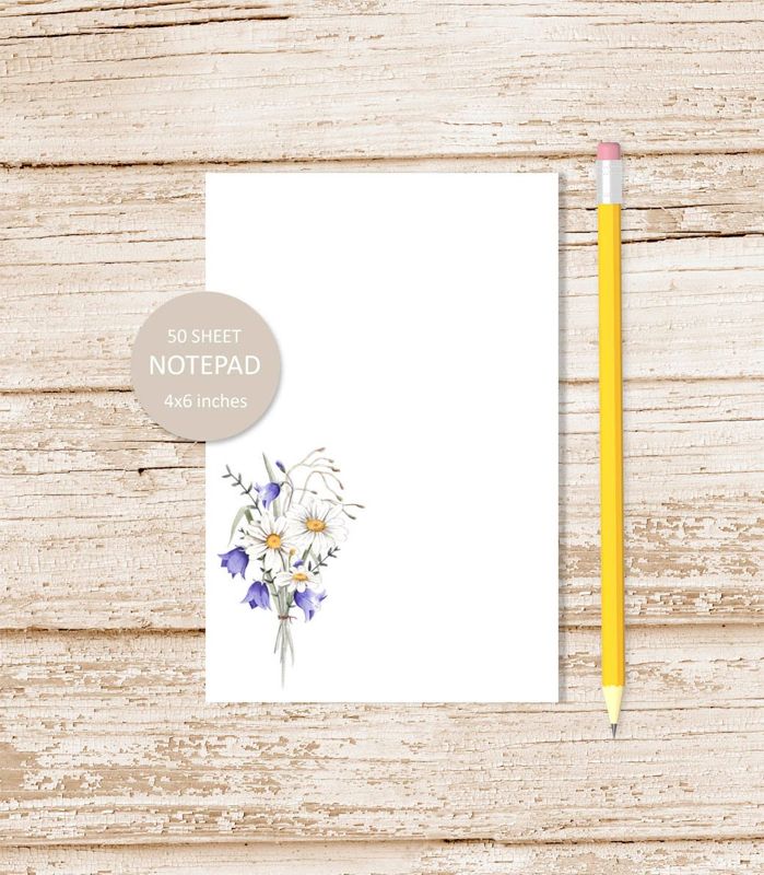 meadow flowers notepad . watercolor summer note pad . chamomile daisy, bluebell floral stationery . stationary . summer ocean | 4x6 inches