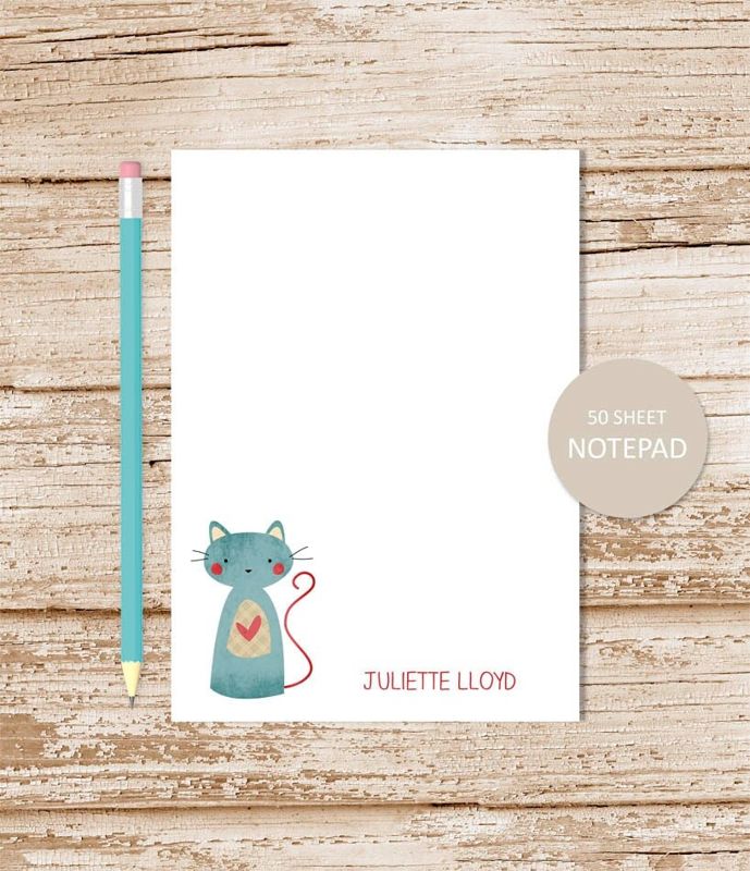 personalized cat stationery set . patchwork cat notepad + note card set . notecards note pad . kitty cat stationary set . cat lover gift set