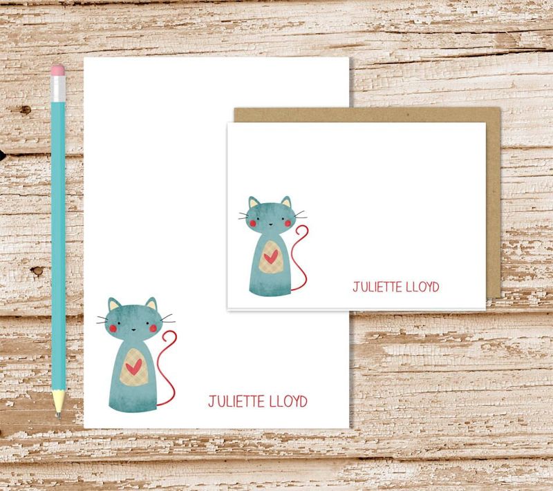 personalized cat stationery set . patchwork cat notepad + note card set . notecards note pad . kitty cat stationary set . cat lover gift set