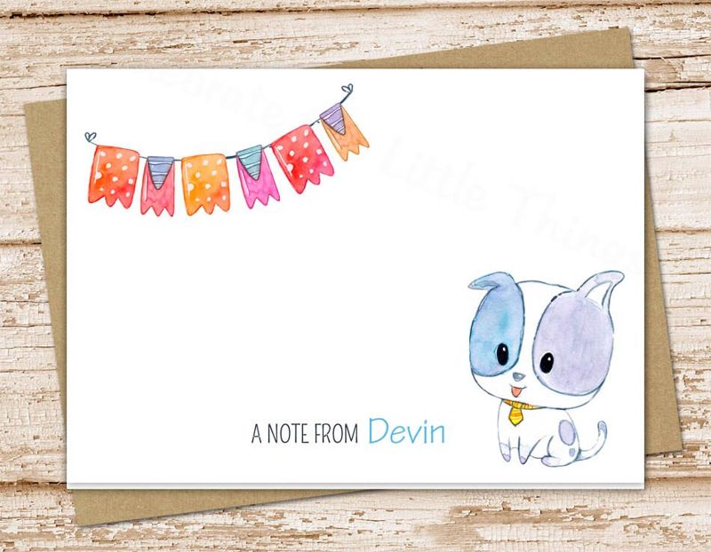 personalized dog note cards . puppy dog stationery . stationary . folded cards . watercolor notecard . doggy pet . kids children . set of 10