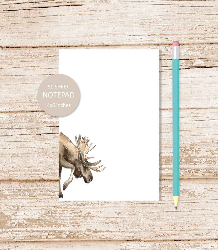 moose notepad .  watercolor moose note pad .  elk animal, hunter stationery | 4x6 inches