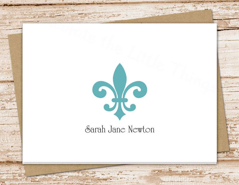 personalized fleur de lis note cards . notecards . personalized stationery stationary . folded cards . formal wedding thank you . set of 10