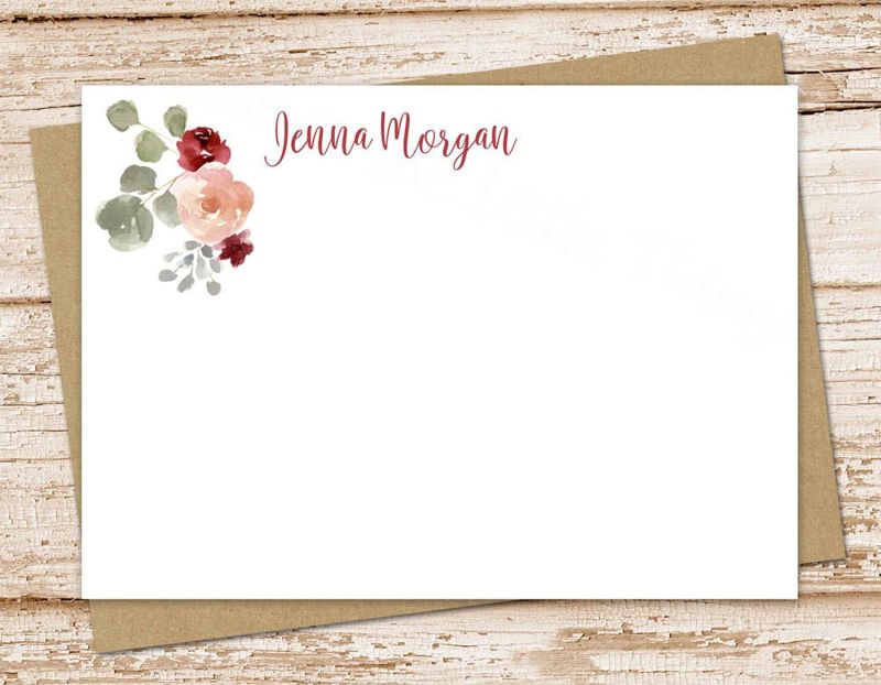 personalized floral note card set . botanical notecards . bohemian flowers . womens personalized FLAT stationery stationary . set of 12