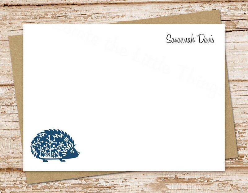 personalized hedgehog note cards . notecards set . personalized stationery . FLAT stationary . porcupine forest woodland cards . set of 12
