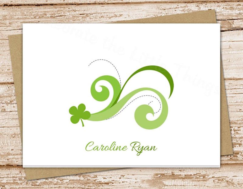 personalized irish note cards . notecards . personalized stationery .  stationary . shamrock clover . folded cards . set of 10