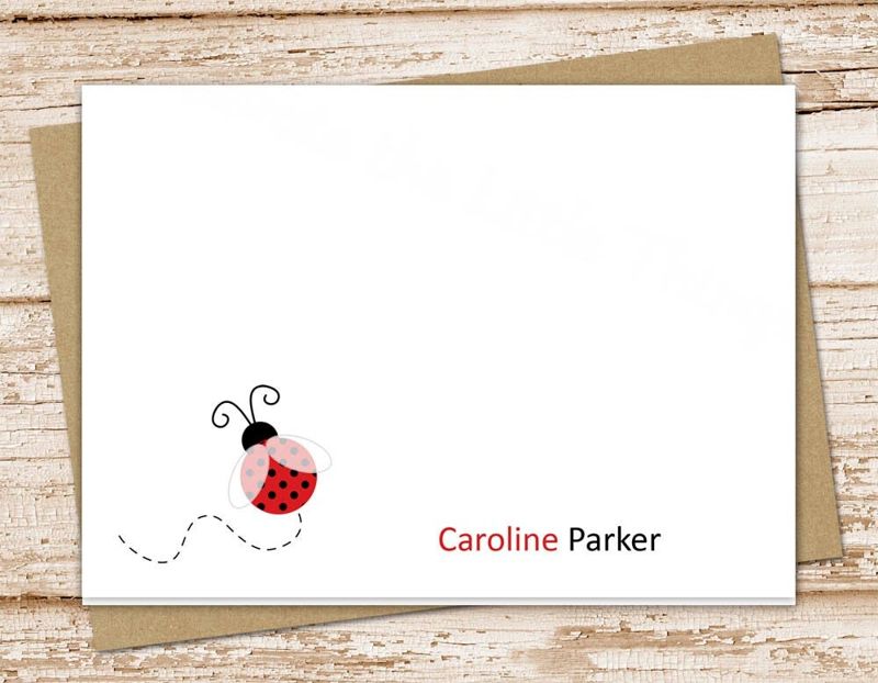 personalized ladybug note cards notecards . red ladybug . insect . personalized stationery . folded stationary . set of 10