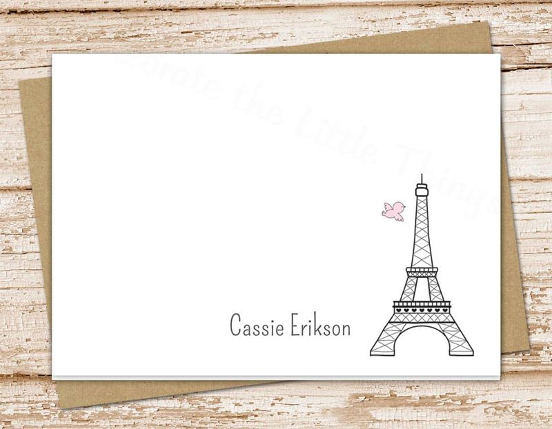 personalized note cards . eiffel tower notecards . paris . folded personalized stationery stationary . thank you cards . set of 10
