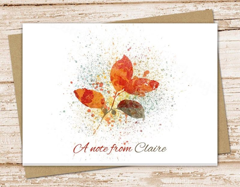 personalized note cards, notecard . autumn leaf, leaves splatters . personalized stationery . abstract . folded stationary . set of 10