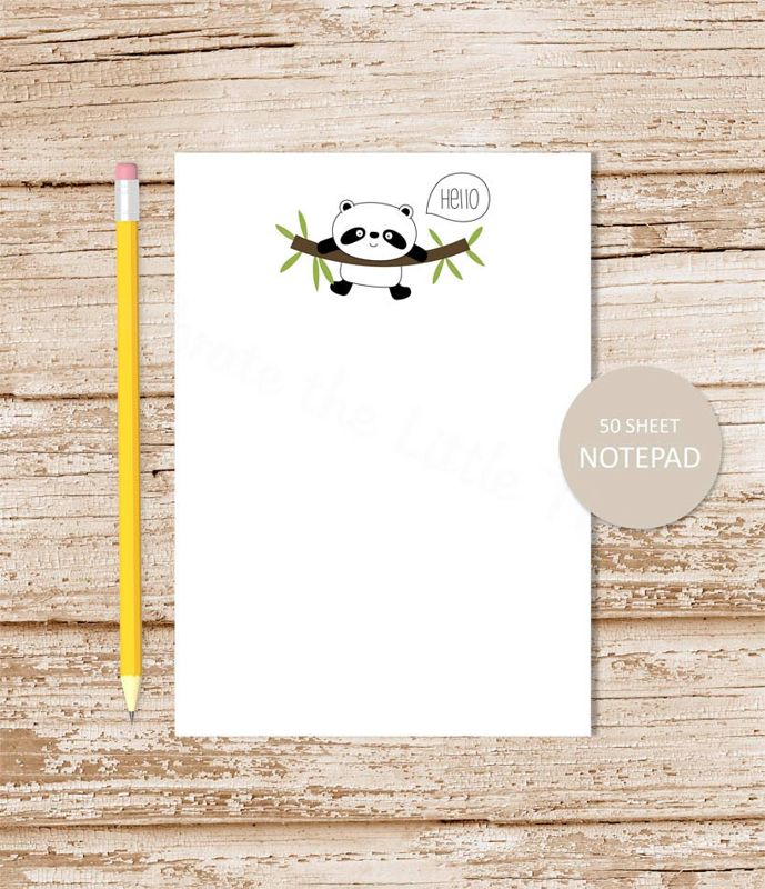 panda notepad . PANDA BEAR note pad . stationery . stationary . hello notepad