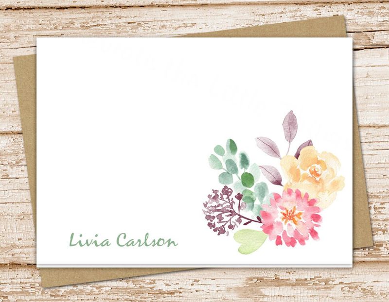 personalized notecards . watercolor flowers note cards . floral stationery, stationary . pink, peach . folded card . botanical . set of 10