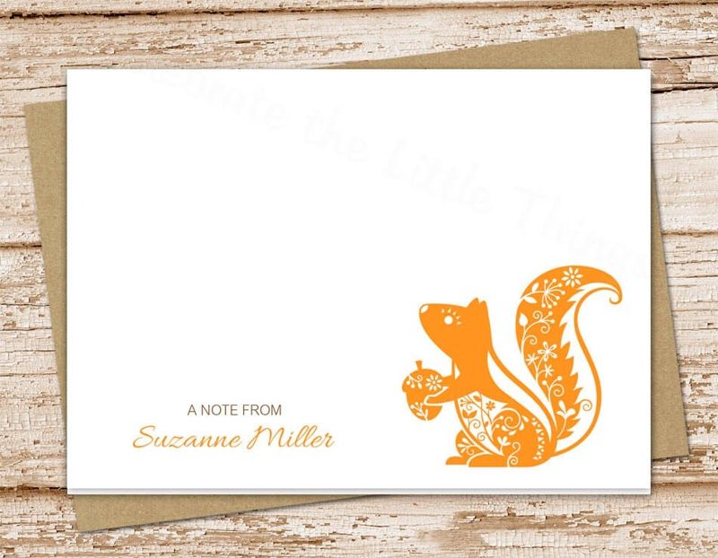 personalized squirrel stationery, notecards . filigree squirrel . folded note cards . woodland acorn . personalized stationary . set of 10