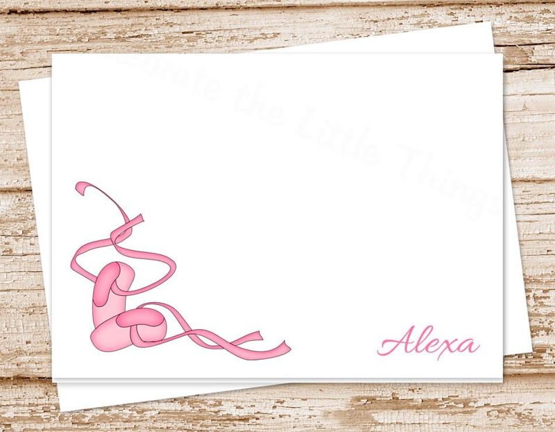personalized stationery . folded note cards . notecards . ballet stationary . ballet slippers . ballet toe shoes . set of 10