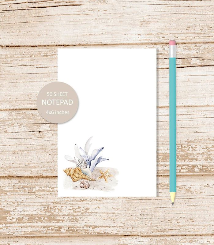 beach notepad . watercolor coral seashells starfish note pad . stationery . stationary . summer ocean | 4x6 inches