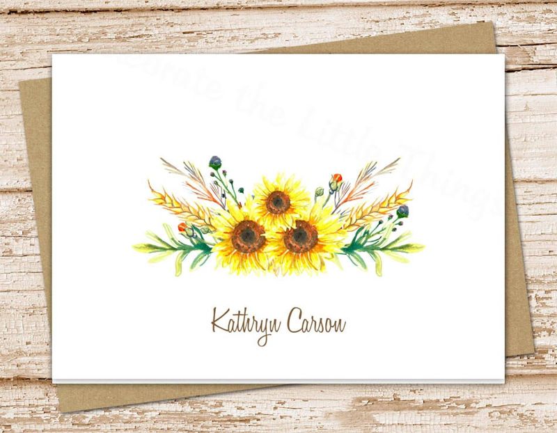 personalized stationery . sunflowers note cards . watercolor sunflower notecards . flowers botanical . folded stationary . set of 10