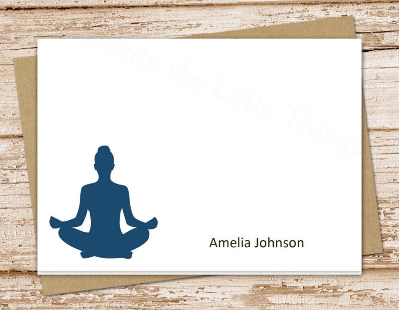 personalized yoga note cards . notecards . yoga meditation . folded cards . personalized stationery stationary . set of 10