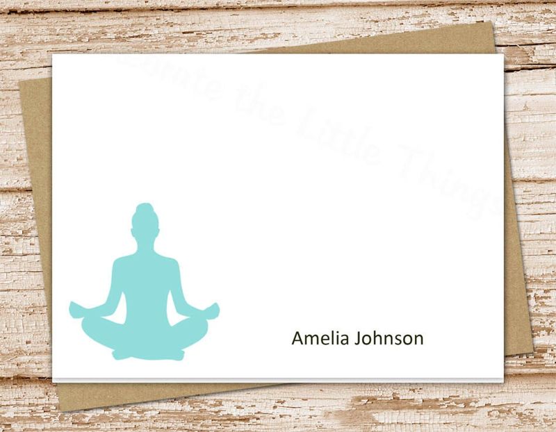 personalized yoga note cards . notecards . yoga meditation . folded cards . personalized stationery stationary . set of 10