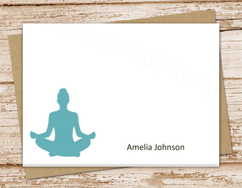 personalized yoga note cards . notecards . yoga meditation . folded cards . personalized stationery stationary . set of 10