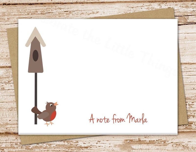 rustic birdhouse . bird note cards notecards . folded personalized stationery stationary . robin nature . set of 10
