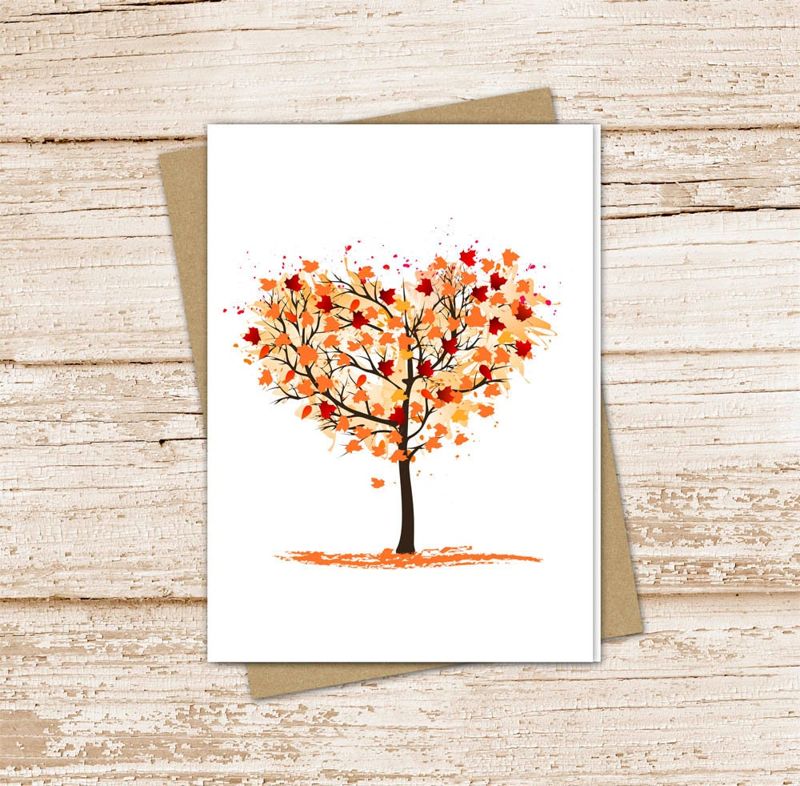 four seasons tree card set .  heart tree note cards . love for all seasons . blank cards notecards . folded stationery stationary . set of 8