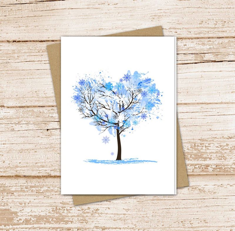 four seasons tree card set .  heart tree note cards . love for all seasons . blank cards notecards . folded stationery stationary . set of 8