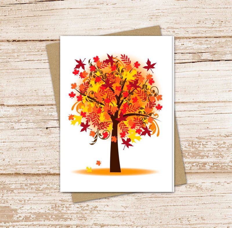 autumn tree card set .  fall tree note cards . orange red leaves leaf . blank cards notecards . folded stationery, stationary