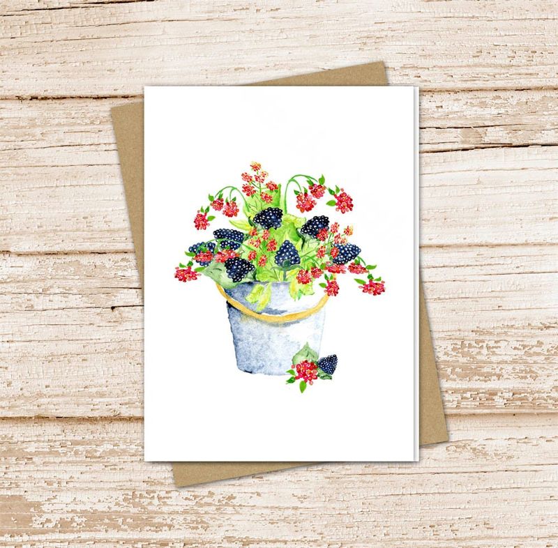 berries card set . watercolor berry bucket . note cards . raspberries blackberries fruit . blank cards . folded stationery stationary set