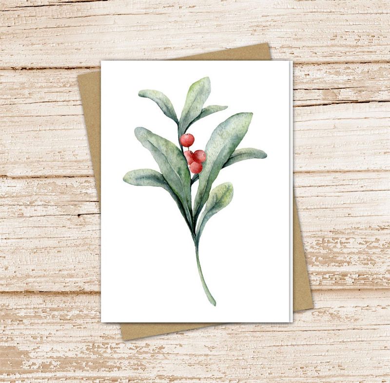 berry branch card set . watercolor berries note cards . winter berry sprig . blank notecards . folded stationery . thank you notes