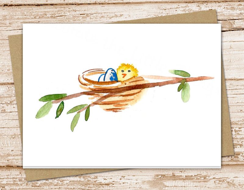 birds nest card set . springtime cards . greeting cards . watercolor bird egg tree . folded stationery stationary . blank cards . thank you