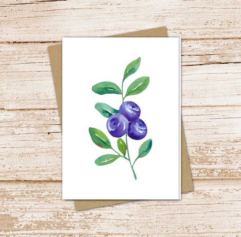 blueberry card set . watercolor blueberries note cards . blueberry sprig, fruit . blank note cards . folded stationery . stationary set