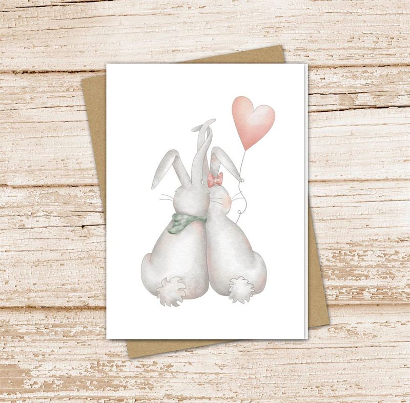 bunnies in love card set . watercolor bunny note cards . spring, Easter, valentines day , . blank cards notecards . folded stationery