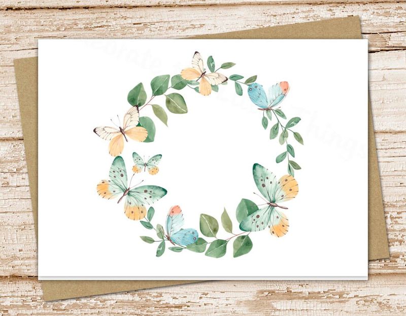 butterfly card set . watercolor butterfly wreath note cards . butterflies, insects . folded stationery . blank cards . nature outdoors