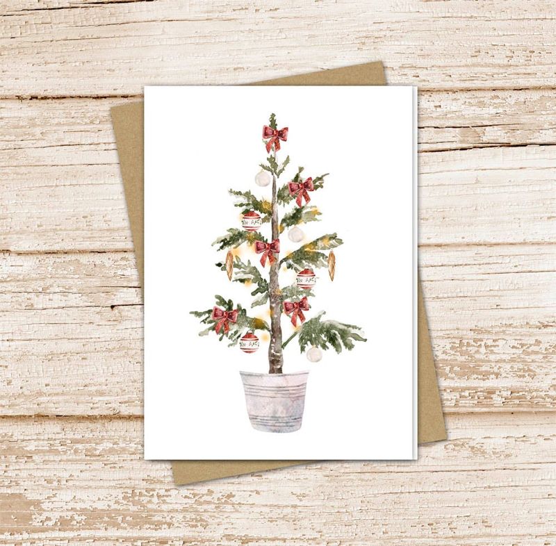 Christmas tree card set . watercolor holiday cards . Christmas cards . blank cards . greeting cards