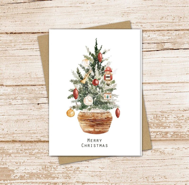 Christmas tree card set . watercolor holiday cards . Merry Christmas cards . greeting cards . blank cards