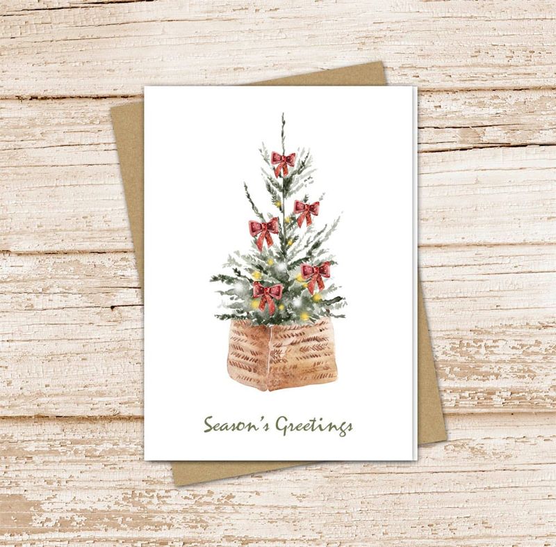 Christmas tree card set . watercolor holiday cards . season's greetings . Christmas cards . greeting cards . blank cards