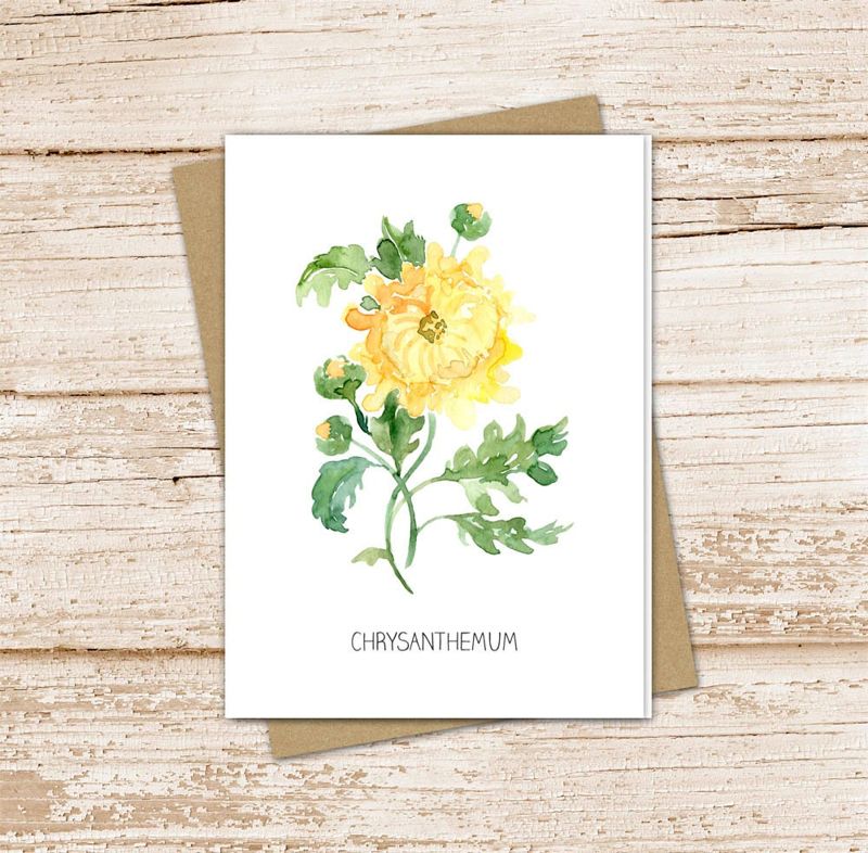 chrysanthemum card set .  watercolor flowers . november birth month . floral note cards . botanical garden . blank cards, folded stationery