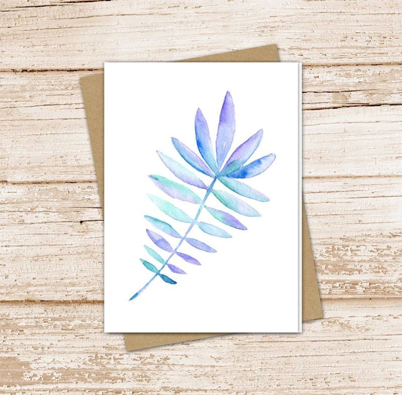 colorful leaf card set . watercolor leaf note cards . blue aqua tropical blank note cards . notecards . folded stationery . stationary set