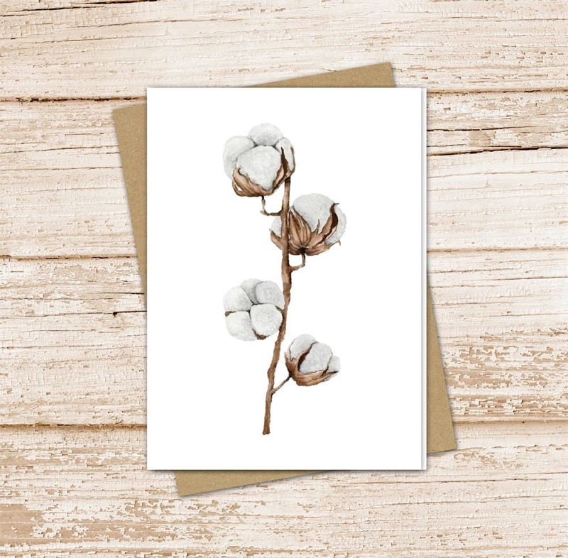 cotton branch card set . watercolor cotton note cards . country, farmhouse . blank cards notecards . folded stationery, stationary