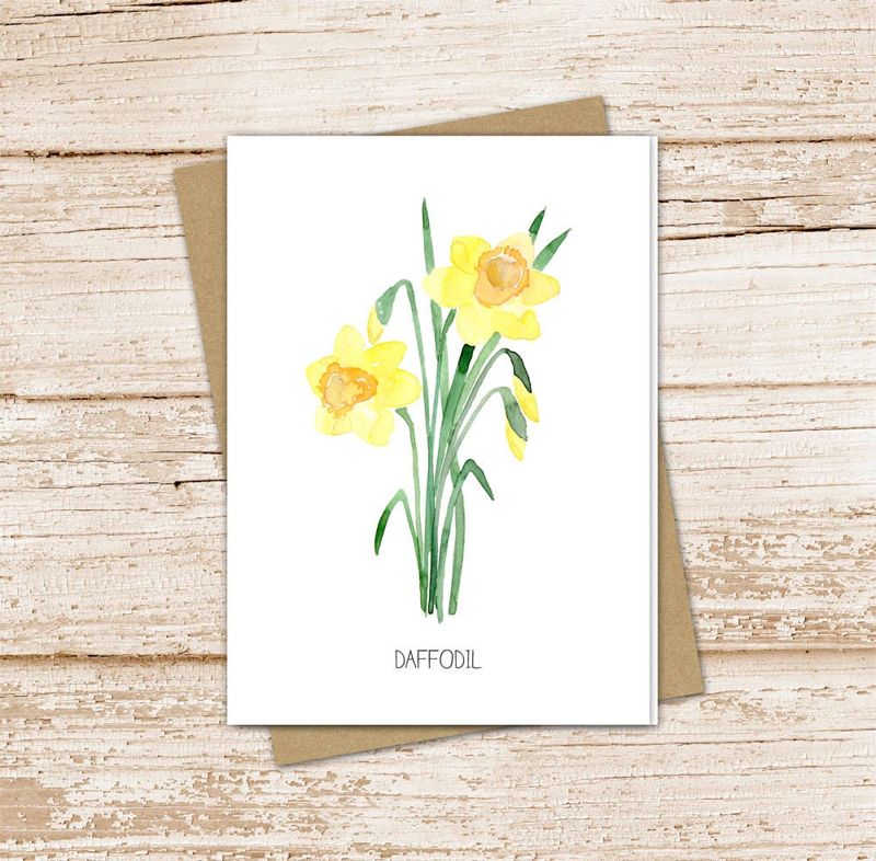 daffodil card set .  watercolor flowers . march birth month . floral note cards . botanical nature garden . blank cards, folded stationery