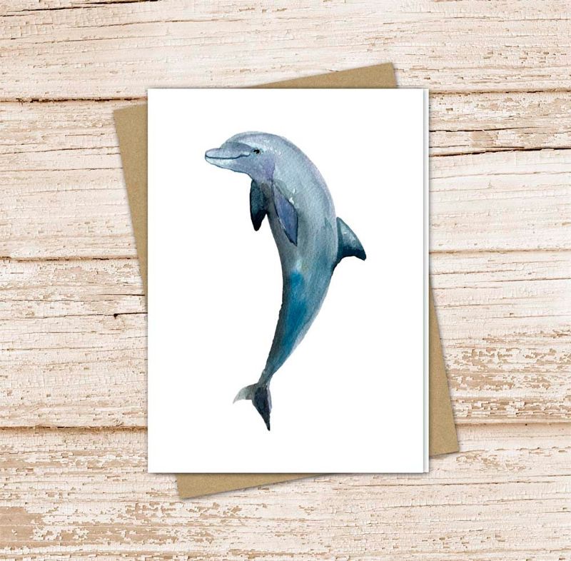 dolphin card set .  watercolor dolphins note cards . fish, ocean, marine . blank cards . folded stationery stationary