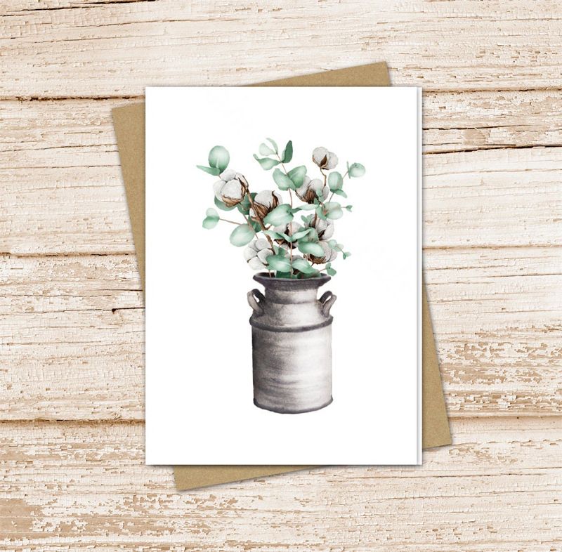 eucalyptus cotton card set . watercolor note cards . milk jug farmhouse blank note cards, notecards . folded stationery stationary set