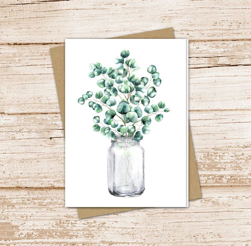 eucalyptus mason jar card set . watercolor note cards . silver dollar eucalyptus. blank cards notecards . folded stationery, stationary