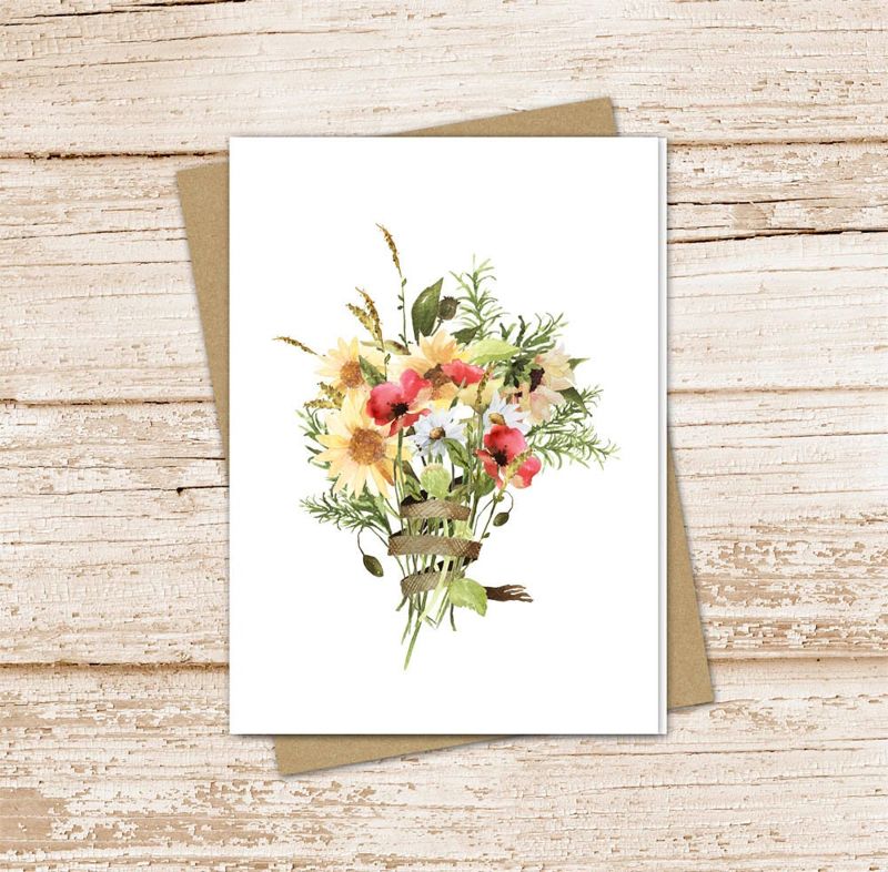 floral bouquet card set . country farmhouse . watercolor flowers . poppy sunflower daisy . note cards . blank cards . folded stationery
