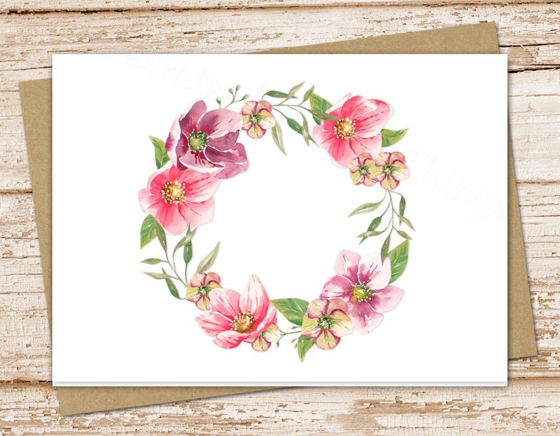 floral wreath card set . watercolor helleborus wreath note cards . pink purple flowers botanical nature . folded stationery . blank cards .