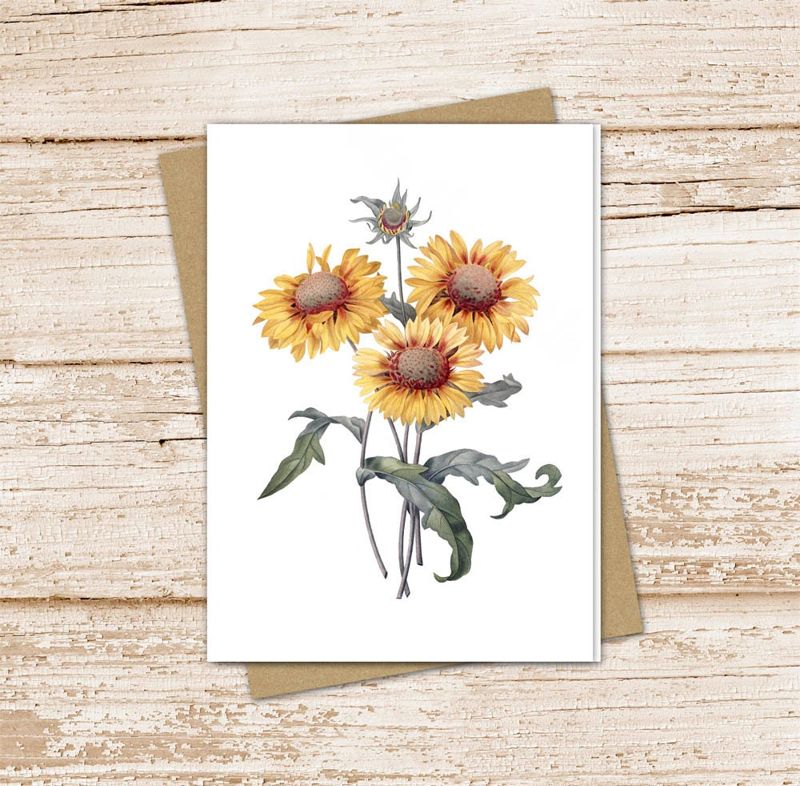 french sunflowers card set .  watercolor sunflowers note cards . floral flower botanical . blank notecards . folded stationery stationary
